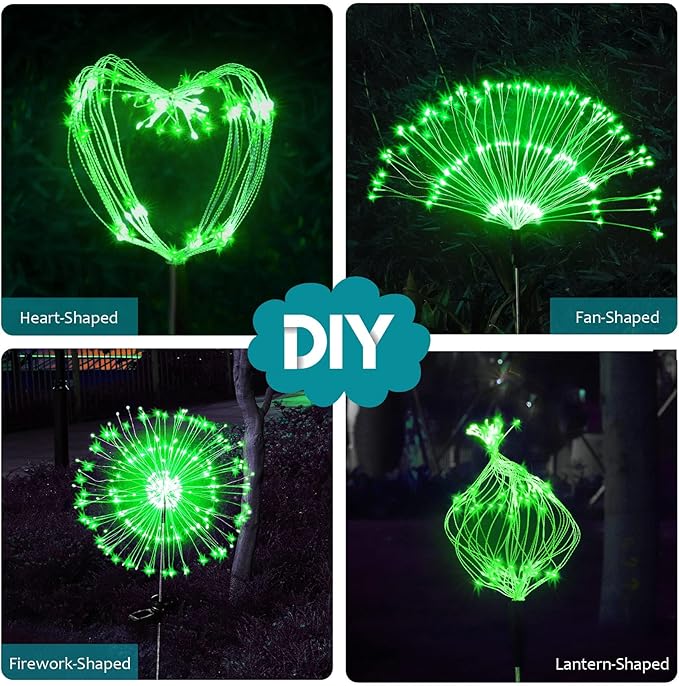 JJGoo Solar Firework Lights, 2 Pack 150 LEDs 2 Lighting Modes Solar Lights Outdoor Waterproof for Garden Patio Walkway Pathway Party Wedding Christmas Decorative - Green JJGoo
