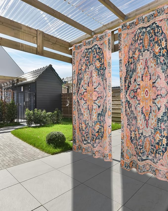 Rustic Boho Outdoor Curtains for Patio Waterproof, Grommet Privacy Curtain Drapes Weatherproof Outside Curtains for Porch GazeboPergola Cabana 2 Panel 54x108inch Ethnic Turkish Floral Geometric Rootora