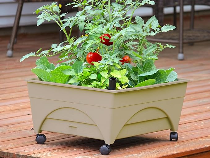 Emsco Group 2342-1HD City Picker Self Watering and Improved Aeration – Mobile Unit with Casters-Sand Raised Bed Grow Box Emsco+Group