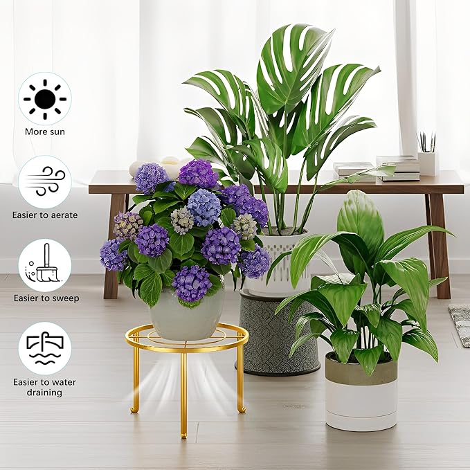 5 Pack Plant Stand Indoor Outdoor, Flower Pot Stand Plant Rack for Home Courtyard Gardens, Round Metal Corner Plant Stand for Flower Holder for Multiple Plants Rootora