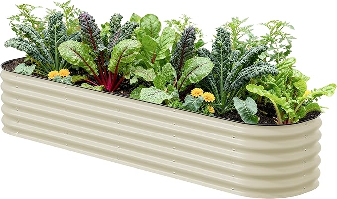 Vego garden Raised Garden Bed Kits, 17" Tall 9 in 1 8ft X 2ft Metal Raised Planter Bed for Vegetables Flowers Ground Planter Box-Pearl White VegoGarden