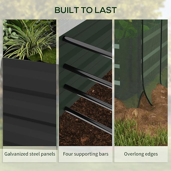 Outsunny 7.3 x 3.4 x 1 ft Galvanized Raised Garden Bed with Crop Cage Plant Protection Net and Shade Cloth Roof, Metal Planter Box with Cover for Vegetables, Flowers, Herbs, Dark Gray Outsunny