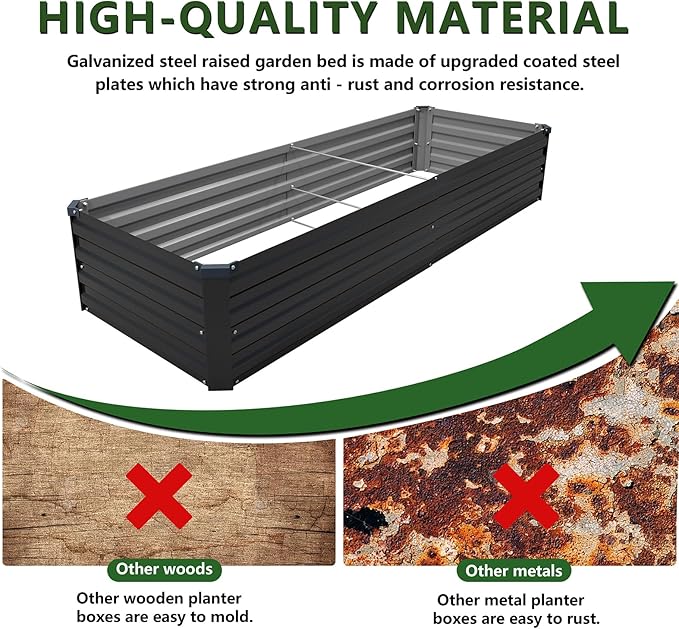8×2×1FT(2PCS) Galvanized Raised Garden Bed Kit, Metal Planter Boxes,Large Outdoor Planters Garden for Planting Vegetables,Flowers,Herbs -Black ZUNUDA
