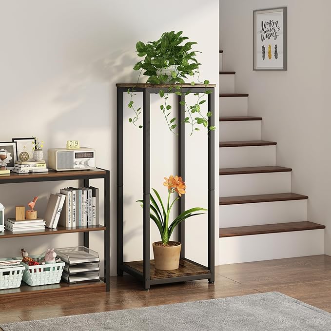 Plant Stand Indoor Corner Tall 2 Tier Metal Modern Flower Storage Plant Shelf Holder for Living Room Balcony Garden,Black (2 Tier-Black) YIZAIJIA