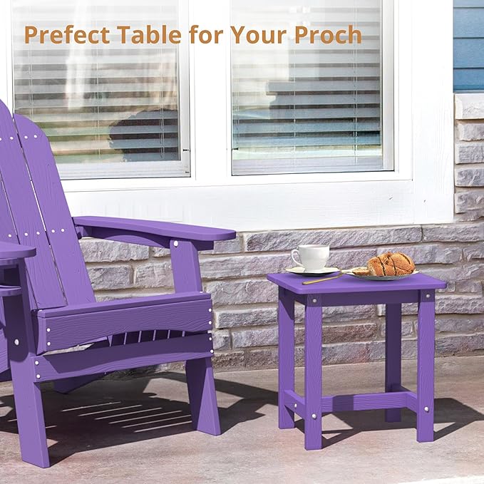 LUE BONA Outdoor Side Table Set of 2, HDPS Small Outdoor Table, Adirondack Side Table, Outside End Table for Patio, Porch, Deck, Pool, Weather Resistant/Easy Maintenance, Purple LUEBONA