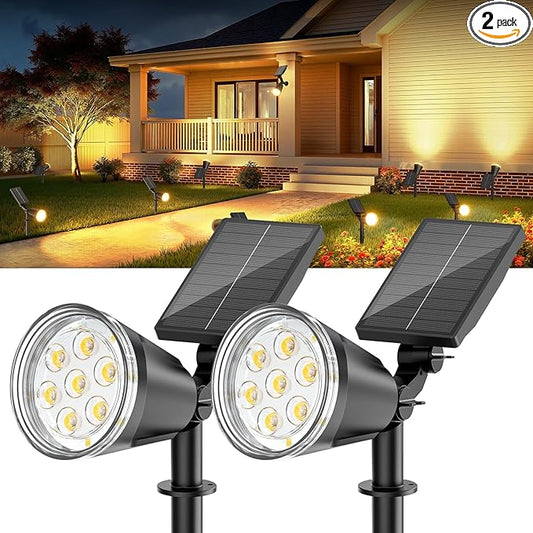 Solar Spot Lights Outdoor Waterproof: 1000LM Big Adjustable Spotlight - 2-in-1 15Hrs+ Long Lasting Spot Light - Solar Powered Spotlights Landscape Lighting for Garden, Yard, Tree, Flag, Wall, Pathway BONLION