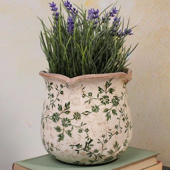 Vintage Ceramic 6.11'' Plant Pots, Decorative Vase for Indoor Garden, Room & Home Decor, Sage Beige XiaanJiaju