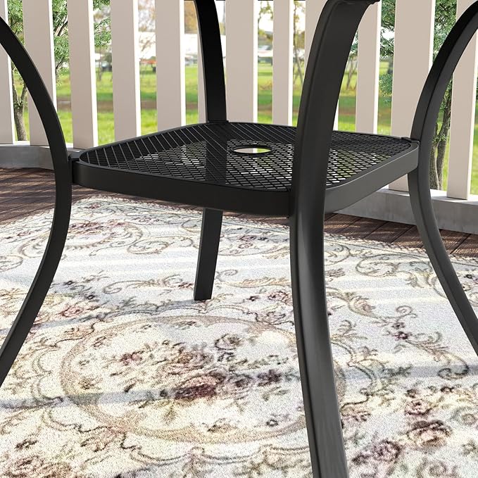 VICLLAX 5 Pieces Patio Dining Set, Outdoor Furniture Set Includes 41.2" Round Patio Table and 4 Patio Sling Chairs, Black Tabletop and Dark Grey Fabric HOME
