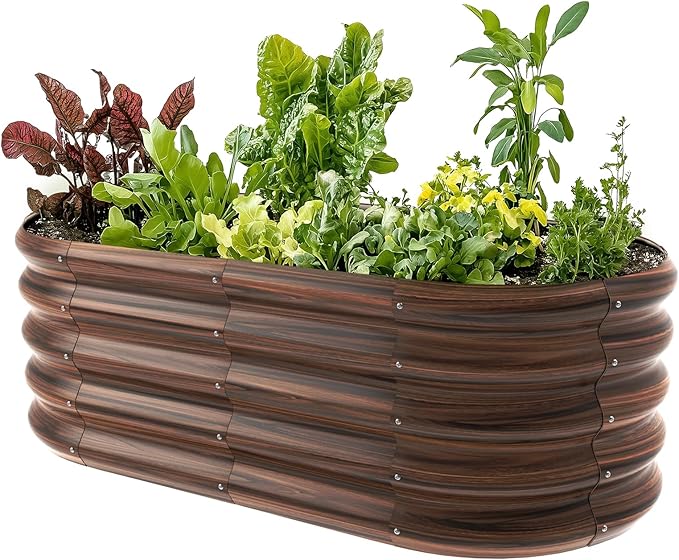 4x2ft Oval Galvanized Raised Garden Bed Kits 16" Tall Outdoor Large Metal Modular Planter Box 9-in-1 Raised Beds for Gardening,Vegetables,Fruits,Flowers & Herbs (Brown) IDEAFAMILY