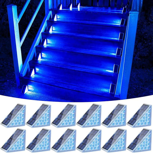 VOLISUN Solar Stair Lights 12 Pack, Solar Step Lights Outdoor Waterproof IP67, LED Outdoor Step Light,Outdoor Light Decor for Garden Stair, Deck, Front Step and Front Porch（Blue Lighting） VOLISUN