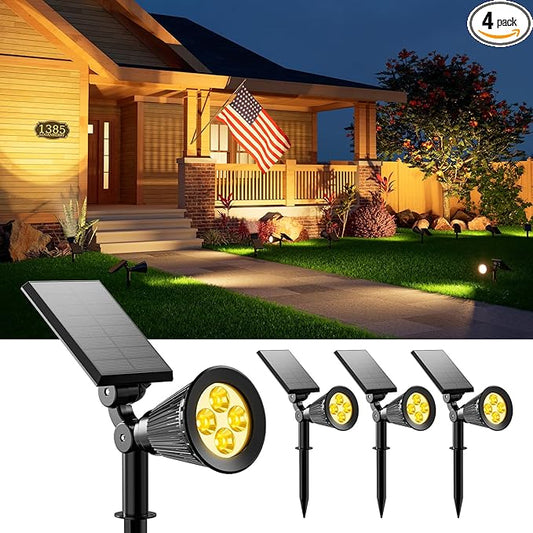 4 Pack Solar Powered Spotlights Waterproof Outdoor for Christmas Decorations, Tree, Santa Claus, Snowman, Christmas Ambient Outdside Spot Landscape Lights for Wall, Garden, Yard, Sidewalk, Warm White FALOVE