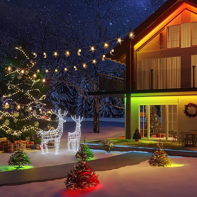 Beautyard Solar String Lights Outdoor Star Moon Sun 13Ft 153In Led Solar Powered Decorative Lights for Garden Patio Yard Trees Mothers Birthday Gifts Party (Warm White) (Star Moon Sun String Lights) Beautyard