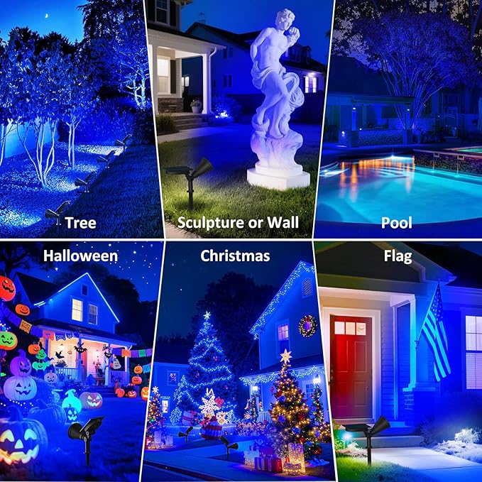 T-SUNUS Christmas Solar Landscape Spotlights Outdoor IP65 Waterproof Blue Spot Lights Outside Auto On/Off Yard Lighting 2 Modes for Tree Driveway Garden Flag Pond Pool Statue Backyard Halloween 4 Pack T-SUNUSLighting