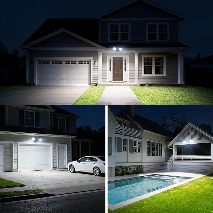LUTEC 3500 Lumen 32 Watt 28 LED Dual-Head Floodlight Outdoor, Full Metal Design, Waterproof Exterior Security Wall Light for Patio, Garden, Yard-Brown LUTEC