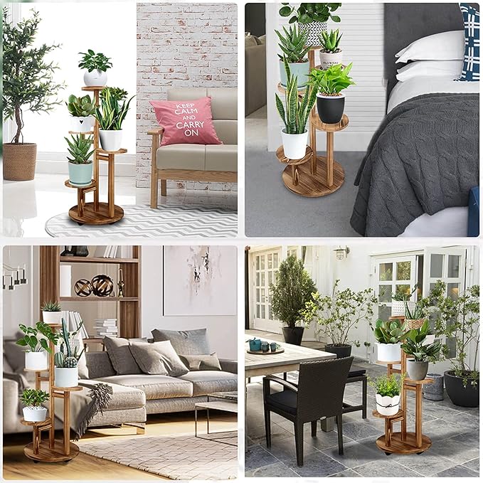 GEEBOBO 5 Tiered Tall Plant Stand for Indoor, Wood Plant Shelf Corner Display Rack, Multi-tier Planter Pot Holder Flower Stand for Living Room Balcony Garden Patio (Walnut) GEEBOBO