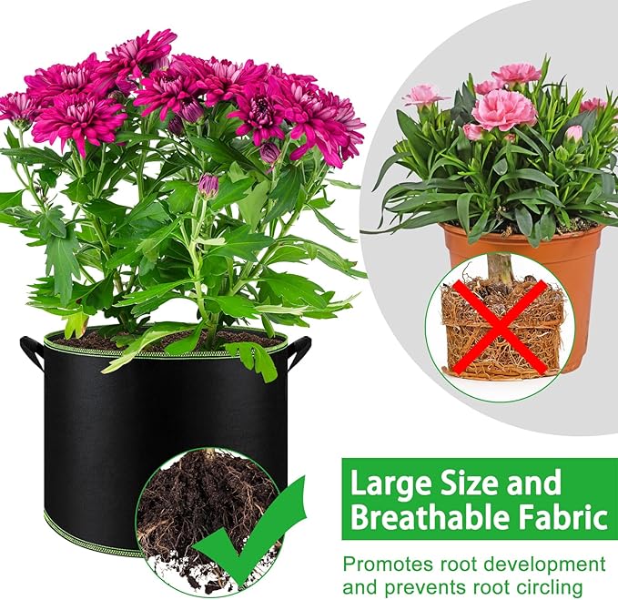 NACHLYNN 5-Pack 5 Gallon Grow Bags Heavy Duty Aeration Fabric Pots with Handles Thickened Nonwoven Fabric Pots Plant or Fruits Flowers Plant for Gardening Createyourownlifestory