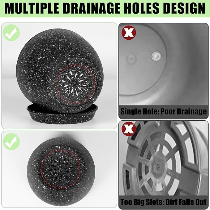 5 Pcs Plant pots, 7.5/6.5/5.7/4.9/4.1 inch Pots for Plants, Flower Pot Indoor Modern Decorative Plant Pot, Plant Pots Indoor with Drainage and Saucer for All House Plants (Drainage Set of 5 Black) LOKEISNA