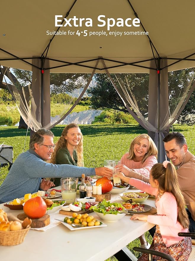 Garvee Pop Up Gazebo Screen Tent,Hexagonal Instant Gazebo Tent with Mosquito Netting Outdoor Canopy,6 Sided Sun Shelter 13x13ft with Mesh Netting,Pavilion Tents for Patio,Light Gray+Dark Gray Garvee