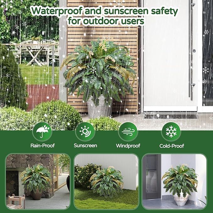 49” Artificial Ferns for Outdoors Planter, 128 Leaves per Fern, Set of 2, Large Lush Fake Boston Ferns Hanging Plants, UV Resistant Faux Greenery for Porch Patio Garden Home Decor Indoor Outdoor FAJUNZH