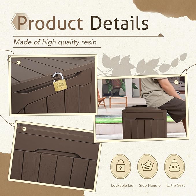 Flamaker 2 Pack Deck Box 31 Gallon Waterproof Resin Storage Box with Lid Indoor Outdoor Delivery Box Storage Bin for Patio Cushions (Deep Brown) Flamaker