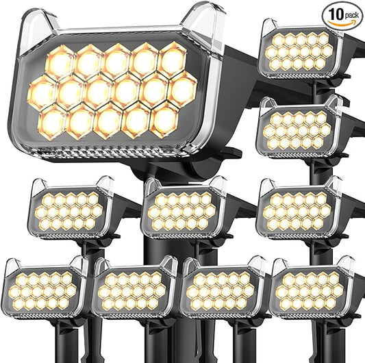 WdtPro Solar Spot Lights Outdoor Waterproof, Bright Solar Lights Outdoor with 16 Extra-Large LEDs, 3 Modes Landscape Spotlights, 2-in-1 Solar Powered Light for Yard Flag Garden, 10 Pack, Warm White WdtPro