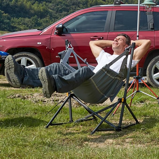 TIMBER RIDGE Hammock Camping Chair with Adjustable Backrest, Heavy Duty Folding Hammock Chair Supports 300lbs, Portable Hammock Chair for Camping, Travelling and Patio, Grey 2 Pack TIMBERRIDGE