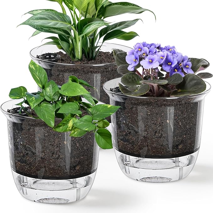 Plant Pots 6 inch Set of 3, Self Watering Pots for Indoor Outdoor Plants Flowers, Self Watering Planters with Reservoir, Drainage Hole and Absorbent Cotton Rope (3 Large) IWNTWY