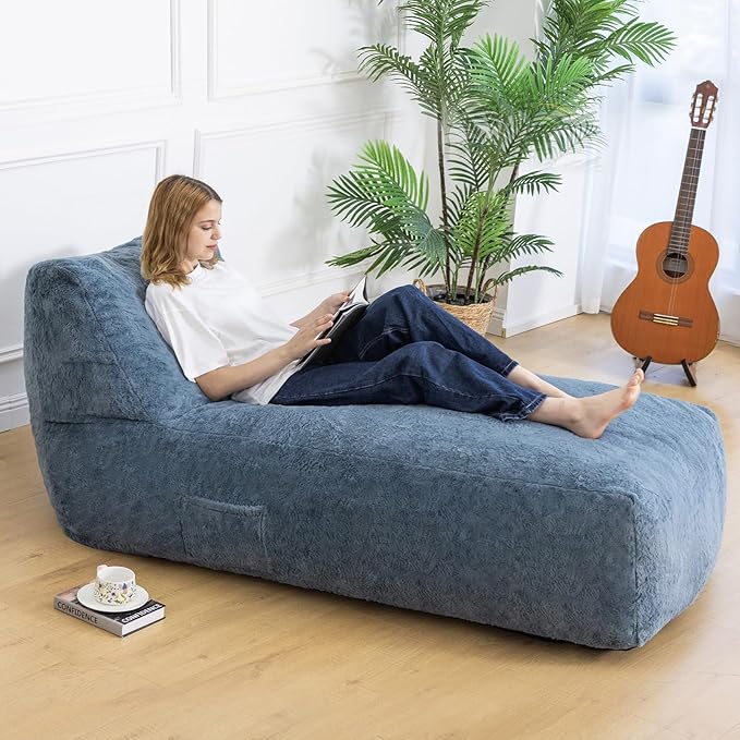 Giant Bean Bag Lounger Chair for Adults with Soft & Cozy Plush Fabric,Memory Foam Filled Beanbag Chair for Family Living Room,Bedroom and Game Room (Bluegrey) Rootora