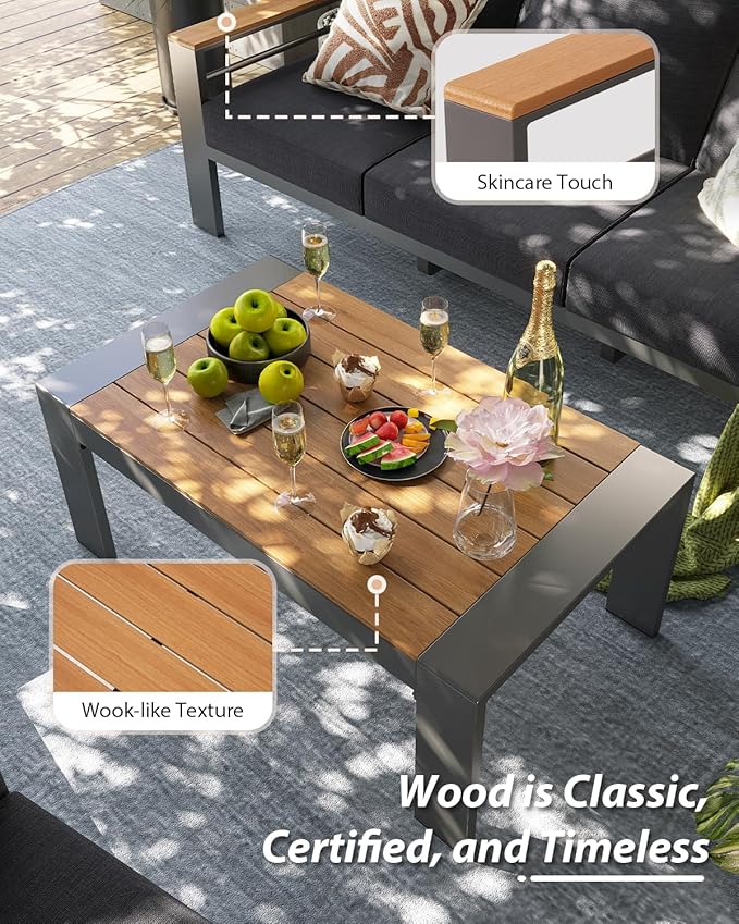 Aoxun Aluminum Outdoor Patio Furniture Set, 5 Seats Outdoor Sectional with Coffee Table, Patio Conversation Sets with Upgraded Armrests and Cushions for Backyard, Garden and Poolside Aoxun