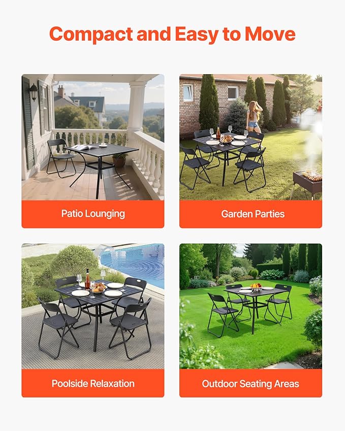 VEVOR Outdoor Patio Dining Table, 37 inch Square Metal Steel Slat Backyard Bistro Tables, with 1.5 in Umbrella Hole, Outside All-Weather Large Furniture for Lawn Garden Porch, Black VEVOR