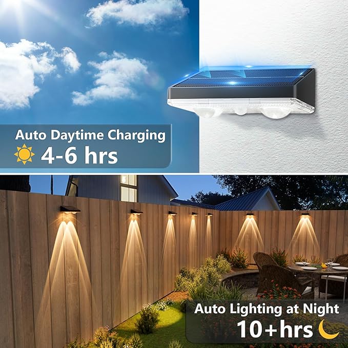 NIORSUN Solar Fence Lights,24 Pack Solars Deck Light,Warm White Color,Outdoor Bulb Waterproof Led IP65,Power Patio Lamp with Lenses for Outside/Backyard/Railing/Yard(Black) NIORSUN