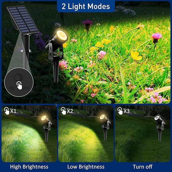 T-SUNUS Christmas Solar Landscape Spotlights Warm White 3000K Metal Lights, Garden Spot Light IP65 Waterproof 9.8ft Cable, 2000mAh Separated Panel, Auto On/Off for Halloween Tree Flag Driveway Pathway T-SUNUSLighting