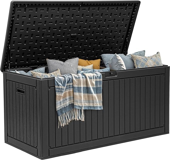 YITAHOME 260 Gallon Large Deck Box with Divider & Side Handles, Outdoor Double-Wall Storage for Patio Furniture Cushions, Garden Pool Accessories, Water Resistant & Lockable YITAHOME