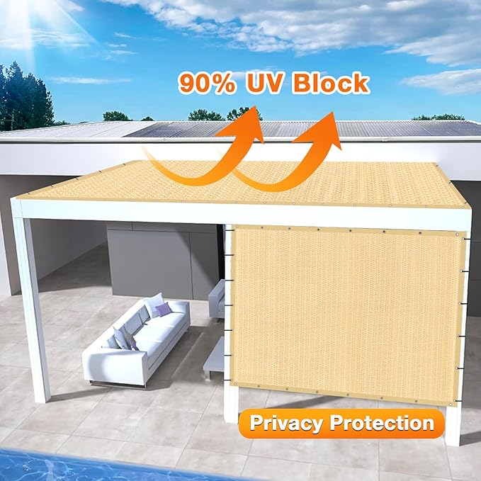 Artpuch Outdoor Pergola Shade Cover 6' X 15' Sun Shade Cloth with Grommets, 90% UV Protection Canopy Patio Privacy Screen (Customized Available) GN107, Wheat Artpuch