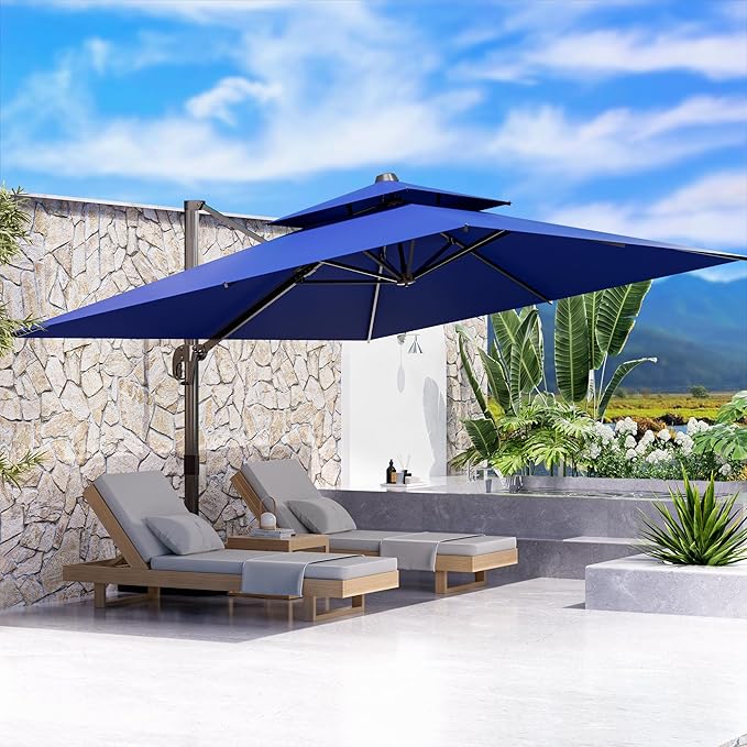 10' X 13' Outdoor Patio Umbrella Large Rectangle Cantilever Umbrella Heavy Duty 360°Rotation Offset Umbrella for Garden Deck Pool Patio,Navy Blue ORYNTREX