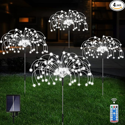 Unihoh Solar Garden Lights Outdoor, 4 Pack 120 LED Waterproof Decorative String Lights 8 Modes with Remote DIY Outdoor Decor for Pathway Walkway Yard (Cool White) Unihoh
