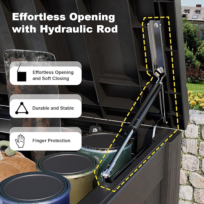 ROJIK 180 Gallon Outdoor Storage Box Waterproof-Patio Furniture Resin Deck Box, Garden Tools, Cushions, Pool Accessories Storage Bench with Lockable Lid and Side Handles (Black, 180 Gal) ROJIK