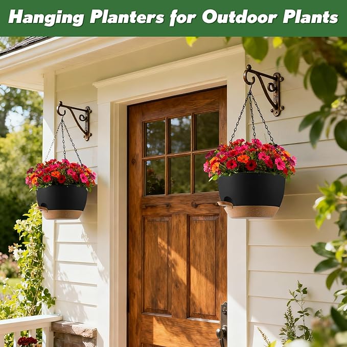 13-inch Oversized Hanging Planter Set of Two,Planters for Indoor and Outdoor Plants.Place Plant pots Across Diverse Settings Including windowsills,Living Room,and Gardens.Black-Brown Rootora
