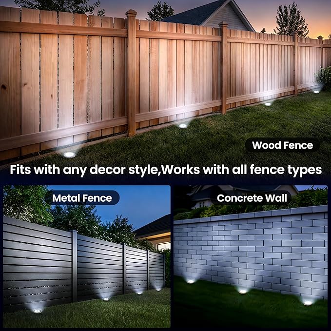 GIGALUMI Solar Ground Lights - No-Drill Fence Lighting Solution, Waterproof Perimeter Lights Compatible with Wood, Metal & Concrete Fences (20 Pack Cool White) GIGALUMI