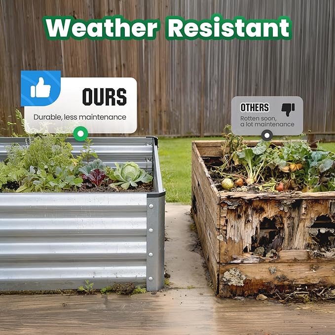 Quictent Galvanized Raised Garden Bed Metal Planter Box Bottomless for Backyard Outdoor, 4x3x1 Ft 2PCS, Silver QUICTENT