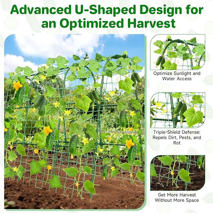 Cucumber Trellis for Raised Bed, U-Shape Garden Trellis for Climbing Plants Outdoor, Metal Arch Trellis for Vegetables, Plant Support for Tomato, Pea, Zucchini (47.2" L×30" W×47.2" H-Medium) MYMULIKEHOME