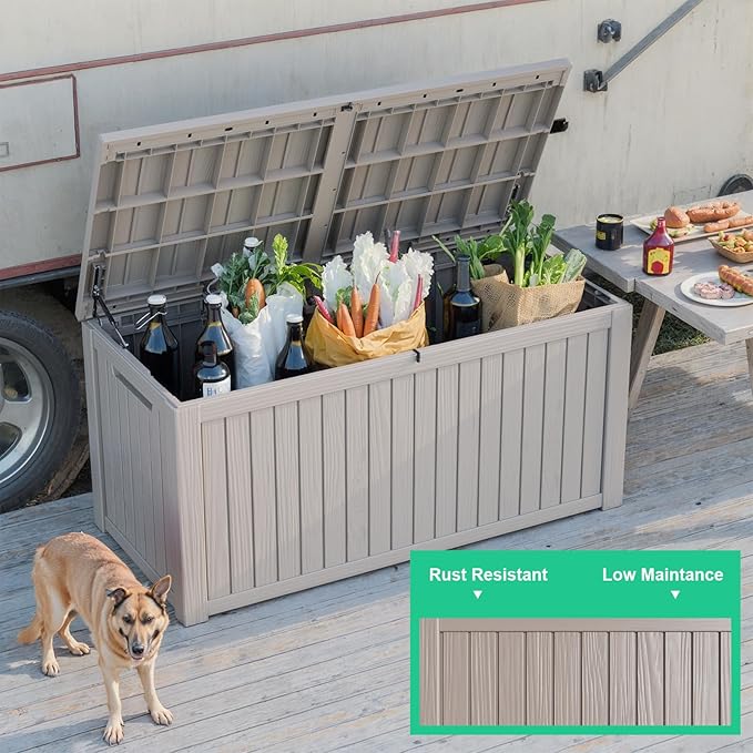 200 Gallon Outdoor Deck Box, Lockable Waterproof Outdoor Storage Boxes For Garden Tools,Indoor Cushions,Accessories Outside Storage Resin Weatherproof Container(Grey) MAIUSCOLI