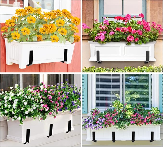 Y&M 6 Pack Adjustable Planter Box Brackets (6 to 12.5 in), Universal Window Box Brackets, Heavy Duty Iron Flower Box Wall Mounting Hooks for Balcony, Fences, Patio, and Garden - Black YM