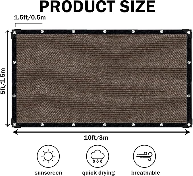Sun Shade Cloth with Grommets,90% UV Protection Shade Fabric,Pergola Shade Cover Canopy Fence Privacy Screen Balcony,Brown Sunshades for Patio Pergola Garden Backyard Outdoor,Mocha-5x10FT IMSGVIFO