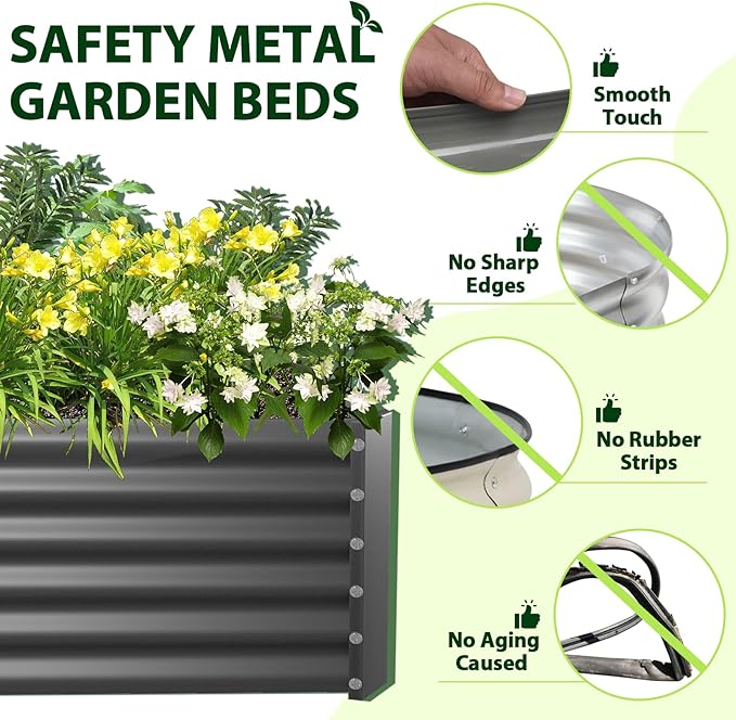 A ANLEOLIFE 8X4X1.5 ft Galvanized Raised Garden Beds Outdoor, Rectangular Metal Planter Box for Planting Vegetables Flowers Herb, Anti-Rust & Easy-Setup, Quartz Grey AAnleolife