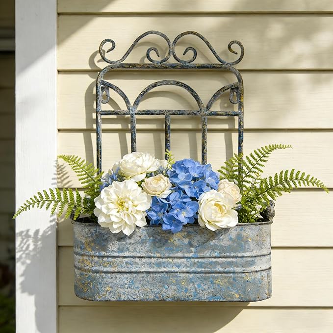 Rustic Metal Wall Planter Vintage Wall Mounted Flower Pot Distressed Wall Hanging Plant Basket Farmhouse Wall Decor for Indoor Outdoor Garden Home Yard (Gray) Rootora