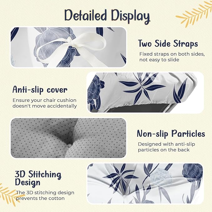 Outdoor Chaise Lounge Chair Cushion 75.1 x 22.8 x 4.7 Inches 100% Waterproof Replacement Cotton Patio Pool Lounge Chair Cushion for Outdoor Furniture with Ties, Blue Enchantress Uthem