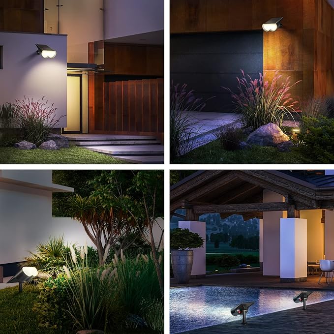 Consciot Solar Spot Lights Outdoor, 16 LEDs IP67 Waterproof, Auto On/Off Landscape Spotlights, 2-in-1 Adjustable Wall Lights for Garden Yard Pathway, 4 Pack (Warm White) Consciot
