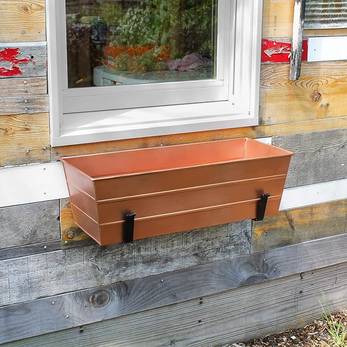 Achla Designs Medium Copper Flower Box with Wall Brackets ACHLADesignsHomeGarden