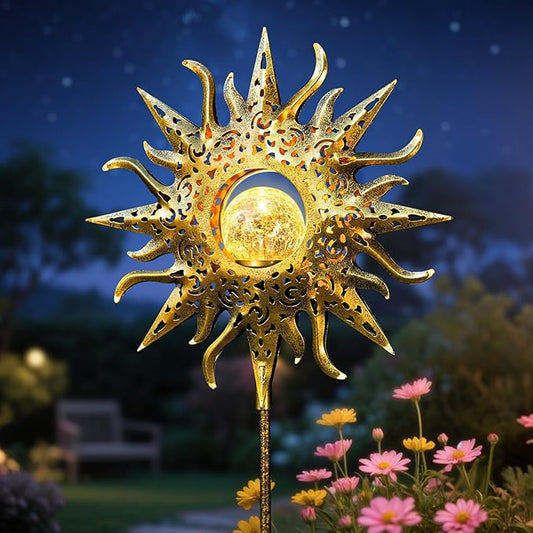 TAKE ME Sun Solar Lights Outdoor Waterproof Metal Garden Stakes for Patio Yard Walkway LawnPatio Mothers Gifts Mom Wife Grandma (Sun) TAKEME